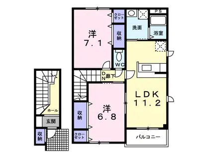 コーポさくら B棟(2LDK/2階)の間取り写真