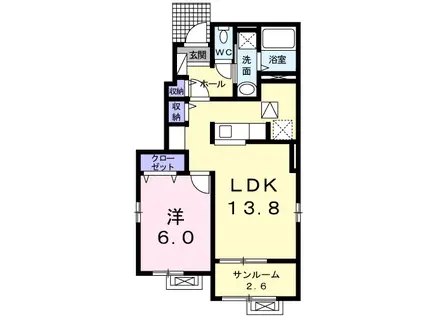 福井県福井市 2階建 築12年(1LDK/1階)の間取り写真