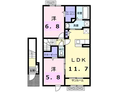 ララ・セゾン(2LDK/2階)の間取り写真