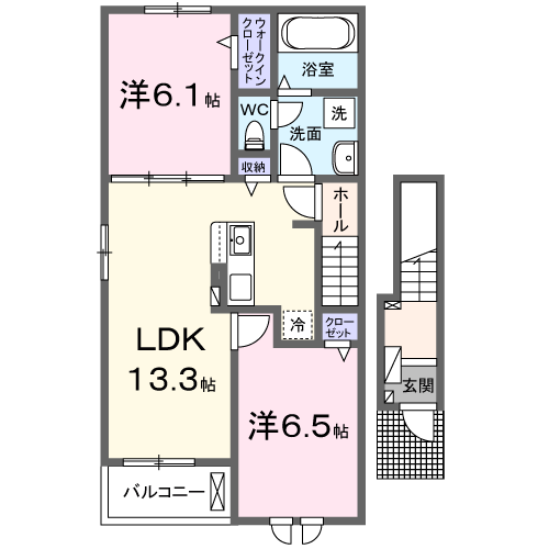 ラ・ソレイユ やまなし Ⅱ(2LDK/2階)の間取り写真