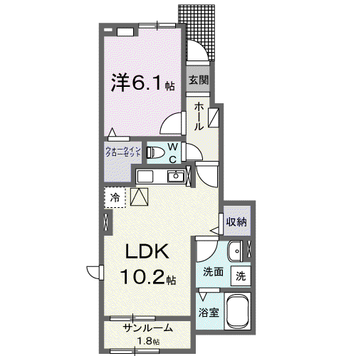 レリア 南アルプス Ⅱ(1LDK/1階)の間取り写真