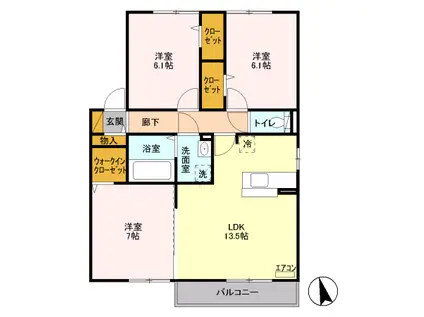 コンフォート山脈(3LDK/2階)の間取り写真