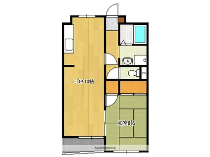ハピネス国母(1DK/4階)の間取り写真