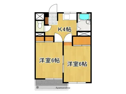 ブライトンハイツ曽山(2K/2階)の間取り写真