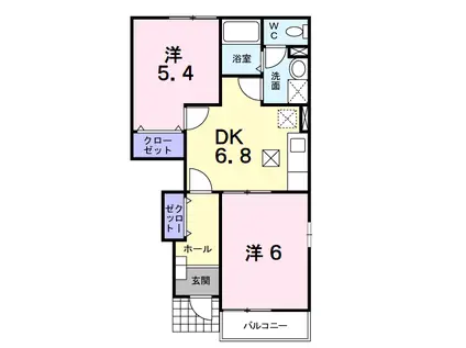 ツインフィオーレB(2DK/1階)の間取り写真