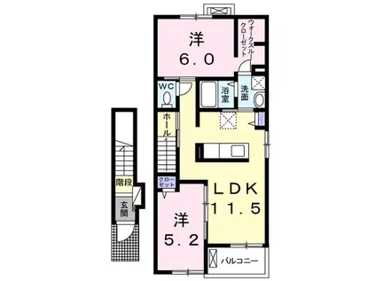 ネバーランド SⅡA棟(2LDK/2階)の間取り写真