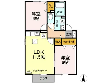 梟の丘ABCD(2LDK/1階)の間取り写真