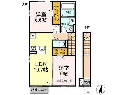 アムール フェール A棟(2LDK/2階)の間取り写真