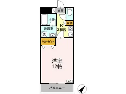 クリスタル甲府国母(1K/1階)の間取り写真