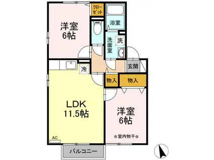 サニーハウス須玉 A(2LDK/2階)の間取り写真