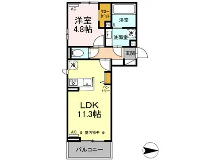 トリシア中御所(1LDK/3階)の間取り写真