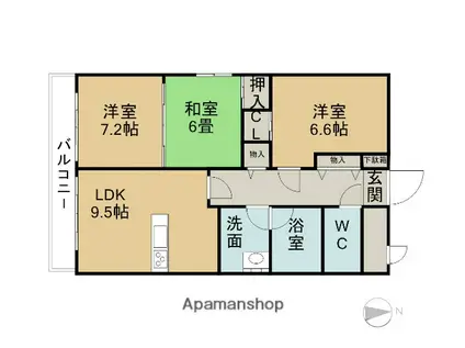 アネックス華 アクア(3LDK/4階)の間取り写真