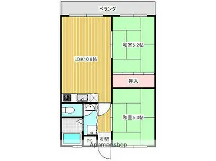 木村コーポ A棟(2LDK/2階)の間取り写真