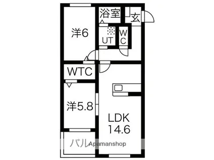 岐阜県本巣郡北方町 3階建 築15年(2LDK/3階)の間取り写真