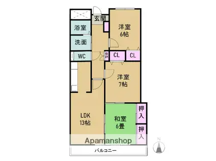グランサム(3LDK/3階)の間取り写真