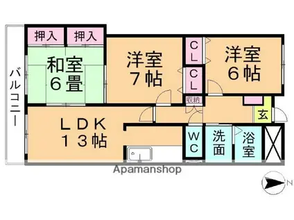 グランサム(3LDK/2階)の間取り写真
