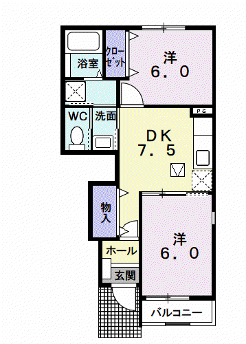 アクアB(2DK/1階)の間取り写真