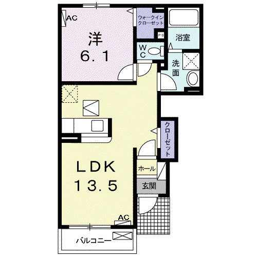 サリチェⅡ(1LDK/1階)の間取り写真