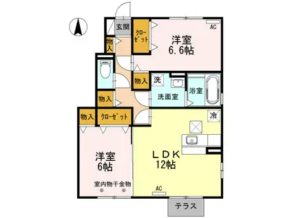 サンセールB棟(2LDK/1階)の間取り写真