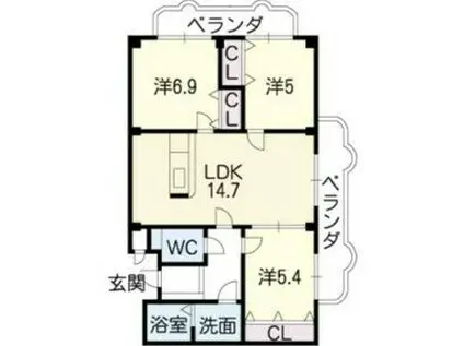 ロイヤル芝原南館(3LDK/3階)の間取り写真