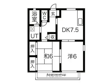 スカイ・コーポ(2DK/1階)の間取り写真