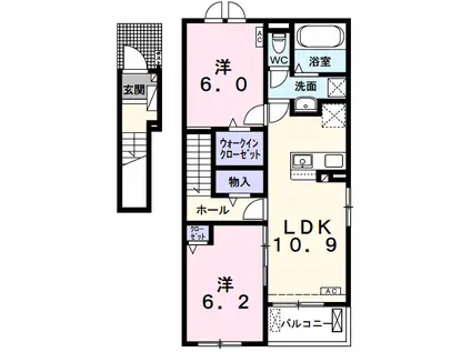 サンライズ ワン B(2LDK/2階)の間取り写真