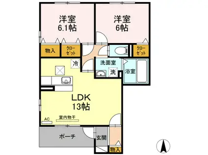 エターナルタウン B棟(2LDK/1階)の間取り写真