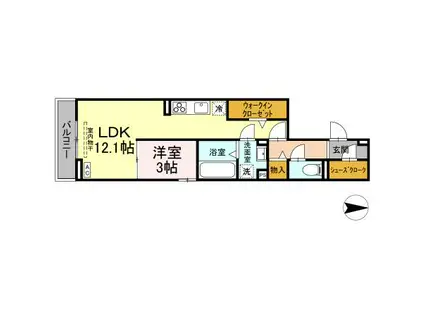 SALUD PRIMERO穂積(1LDK/3階)の間取り写真