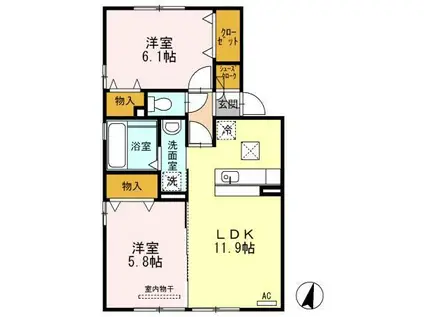 アンレーヴ A(2LDK/1階)の間取り写真