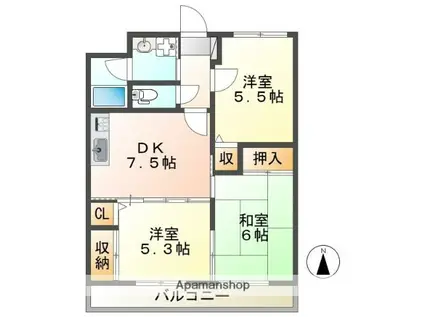 ルミナス大垣駅西(3DK/2階)の間取り写真