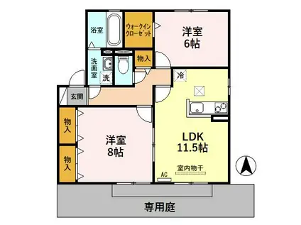 ナホトカ静里 C(2LDK/1階)の間取り写真