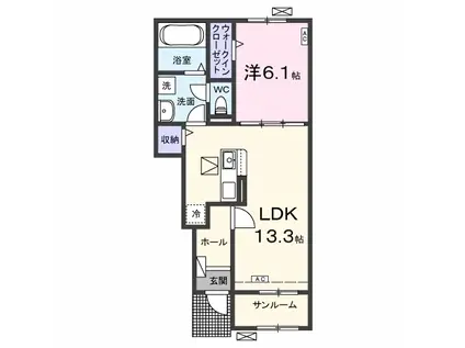 セレッソフローラーリアD(1LDK/1階)の間取り写真