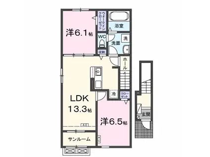 セレッソフローラーリアD(2LDK/2階)の間取り写真