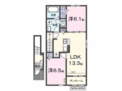 セレッソフローラーリアD(2LDK/2階)の間取り写真