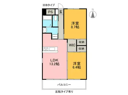 ラ・ポーゼ・ロワイヤル(2LDK/6階)の間取り写真