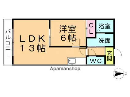 ハイツアライC(1LDK/3階)の間取り写真
