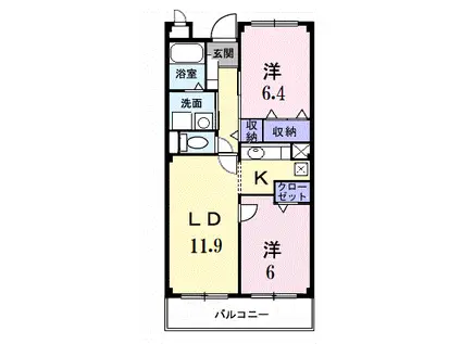 ドゥーメゾンK(2LDK/4階)の間取り写真