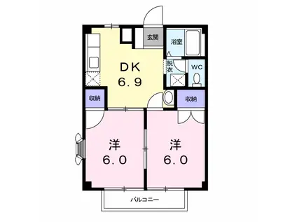 エレガンスながら(2DK/2階)の間取り写真