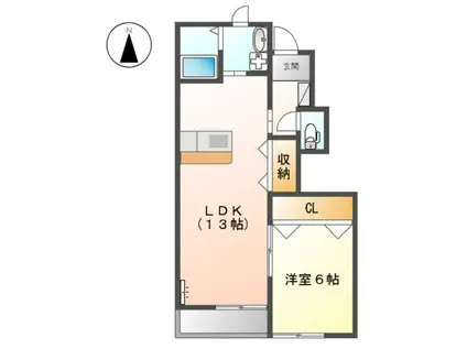ヒールコート(1LDK/1階)の間取り写真