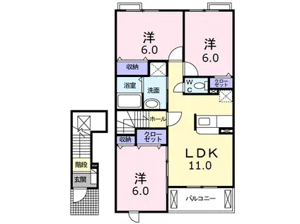 ユナイテッドステ-ジB(3LDK/2階)の間取り写真