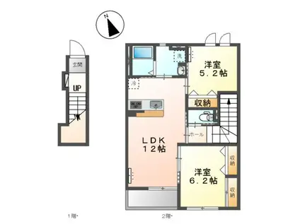 ロレアルメゾン(2LDK/2階)の間取り写真
