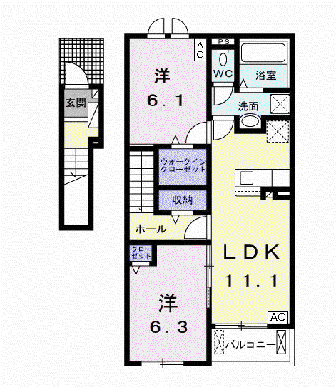 アルドーレⅡ(2LDK/2階)の間取り写真
