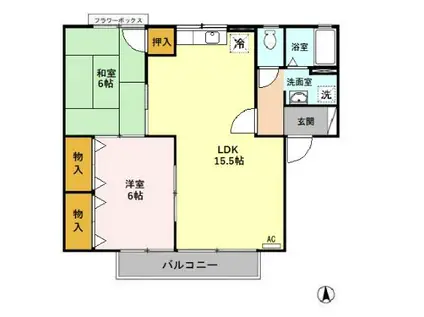 セジュール薬師寺(2LDK/2階)の間取り写真