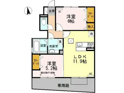 マイスター蔵前 B棟(2LDK/1階)の間取り写真