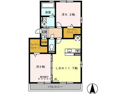 アザレ 蘇原 F棟(2LDK/3階)の間取り写真