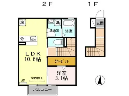 サンライズY(1LDK/2階)の間取り写真