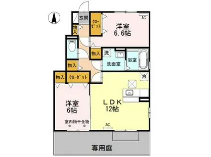 サンセールB棟(2LDK/1階)の間取り写真