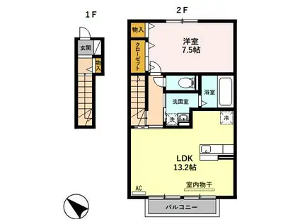 D-ROOM浅平(1LDK/2階)の間取り写真