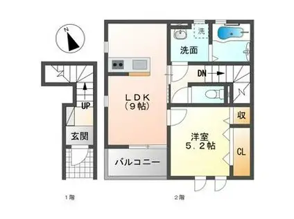 リーブルファイン領下2(1LDK/2階)の間取り写真