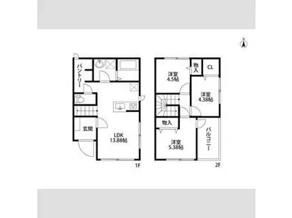 リーブルファイン曲利2号棟(3LDK/1階)の間取り写真